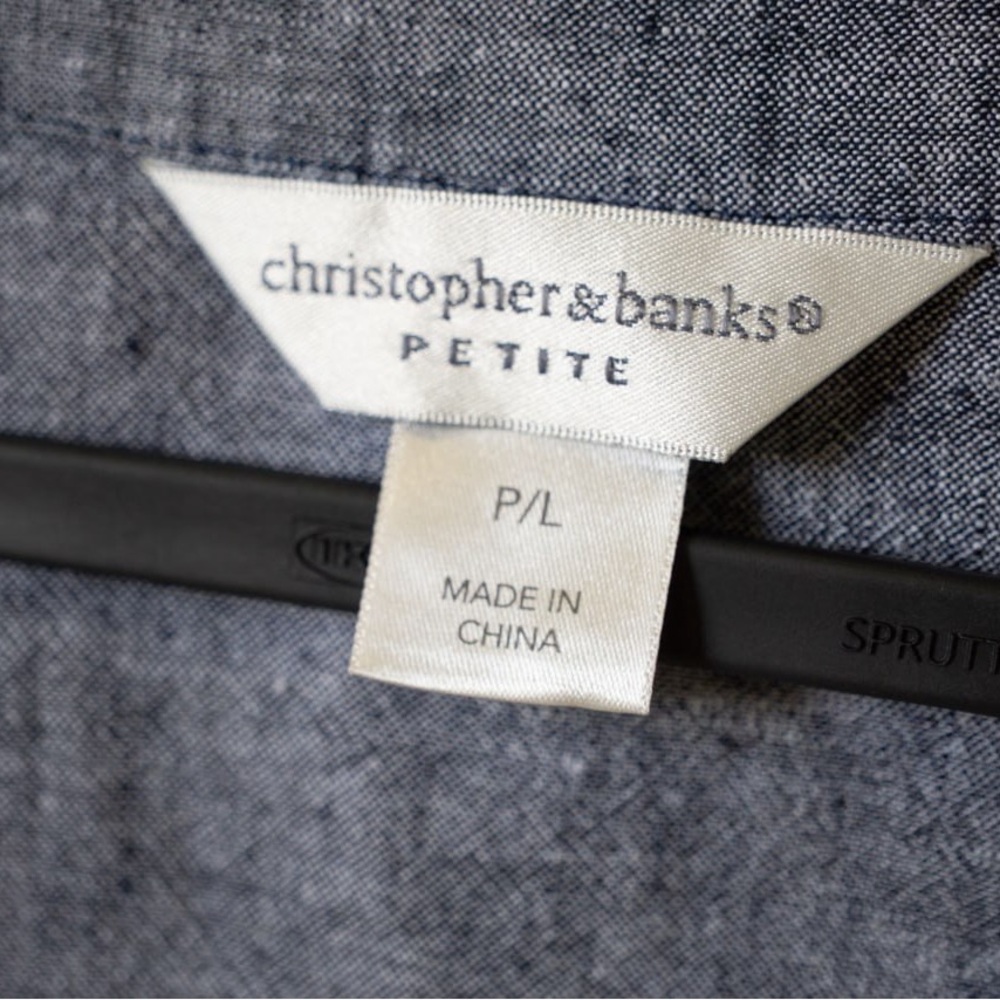 Christopher & Banks Linen Blend Top Petite Large Gray Button Front Casual Blouse - Picture 5 of 8